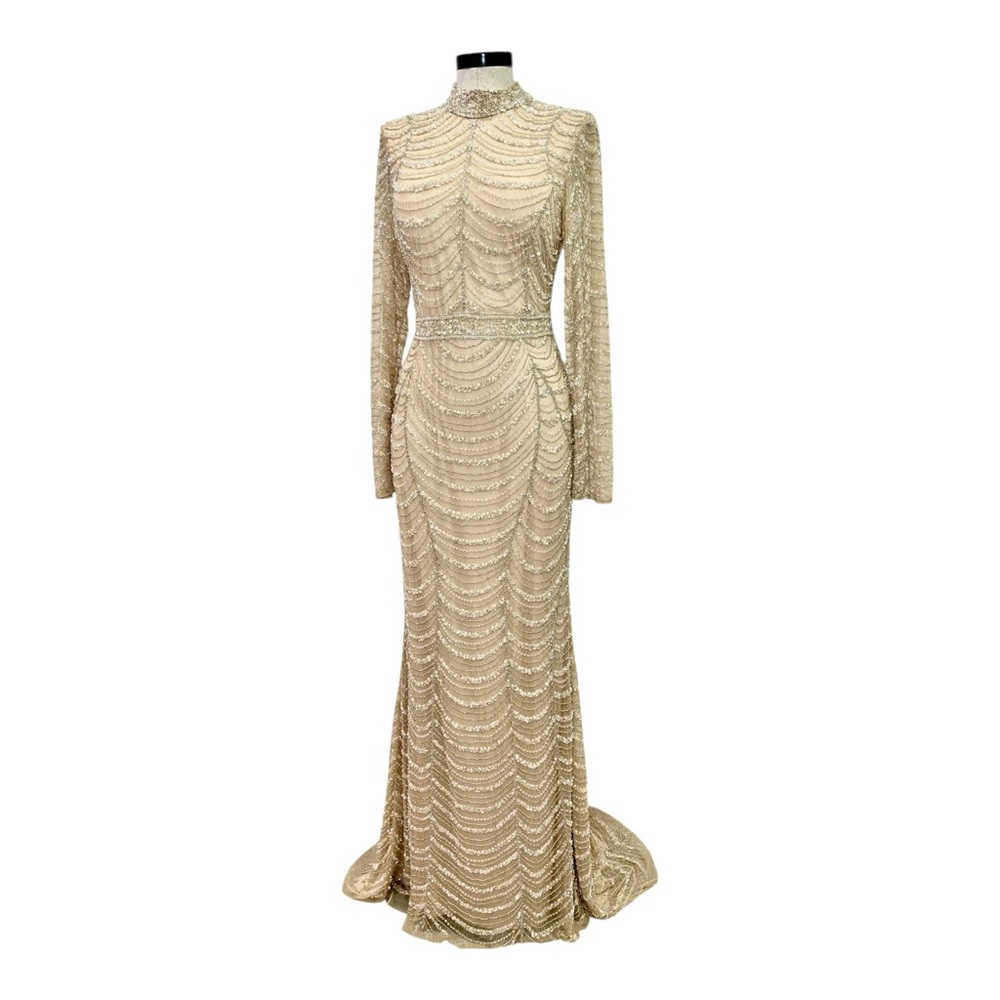 Cream Long Sleeve Ruched Gown for Brides